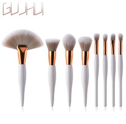 8-Piece Makeup Brush Set with Black Handle and Silver Tubes