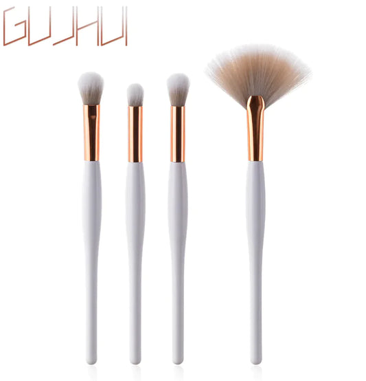 8-Piece Makeup Brush Set with Black Handle and Silver Tubes